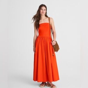 Madewell women’s Poplin Seamed Maxi Dress back cutout fiery orange Size 12 NWT